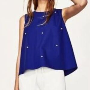 Pre- loved - Zara - Royal Blue and pearls blouse -xsmall